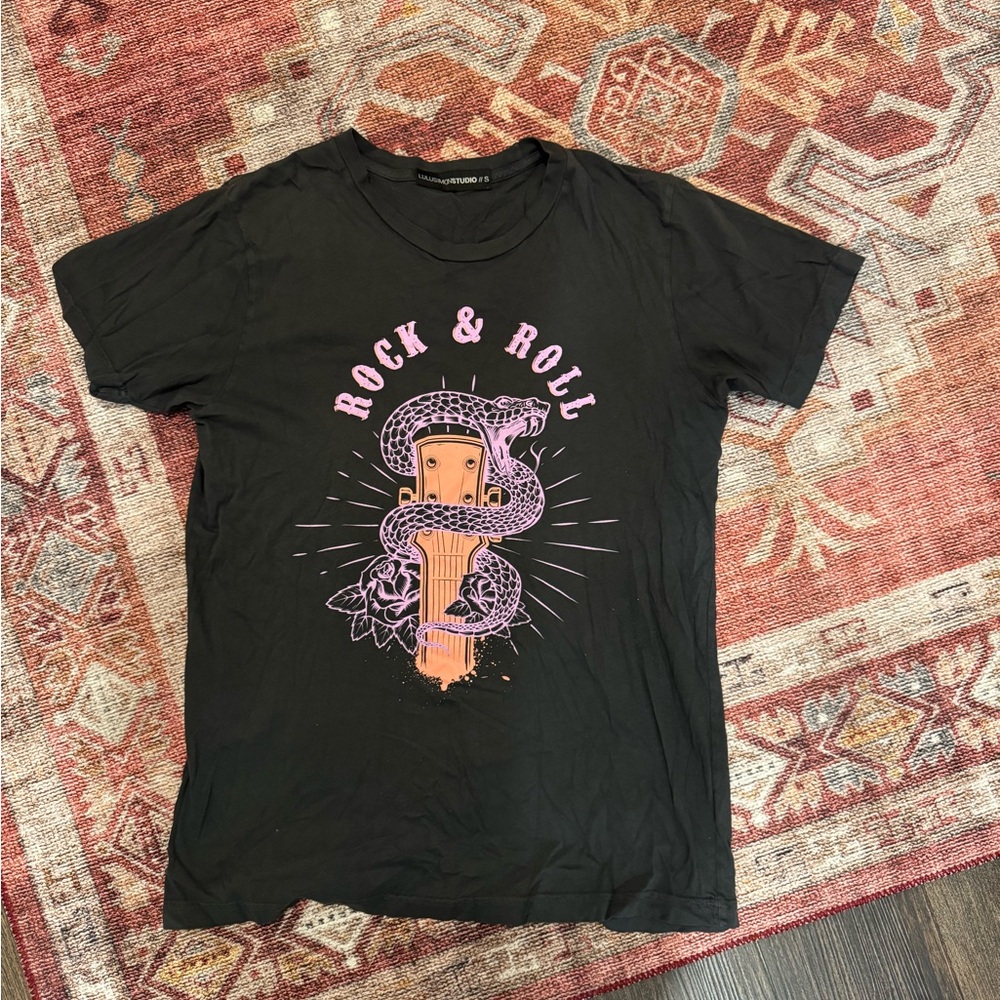 Vici Black Tee with Pink Rock & Roll Graphic